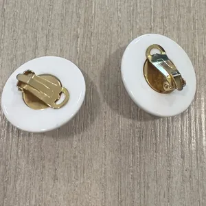 1980s Ivory Earrings - Clip Earrings with Goldtone Dome Jewelry thumbnail 3