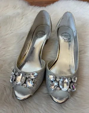 Silver Glitter Rhinestone Peep Toe Wedges thumbnail 1