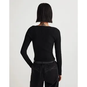 NEW Madewell Ottoman Black Ribbed Knit Square Neck Sweater Top Size XL thumbnail 3
