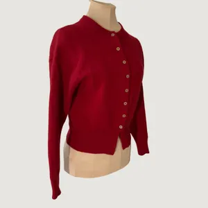 3075 | 100% Wool Cropped Cardigan Sweater Red Button Front Crew Neck Womens S thumbnail 3