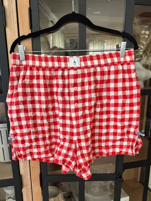 Anthropologie The Wren Boxer Shorts Bow Edition gingham high rise cotton pajamas thumbnail 2