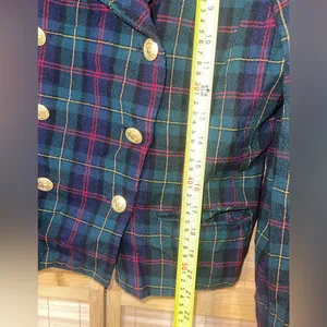 Vintage JH Collectibles military-style double-breasted wool blue plaid jacket 10 thumbnail 8