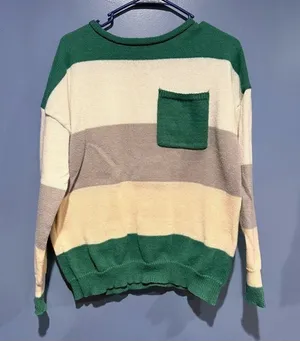 Large Striped Polyester Sweater in Green and Cream thumbnail 1