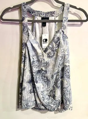 Daytrip Woman’s Ivory and Blue Surplice Woven Tank Medium NWT thumbnail 1