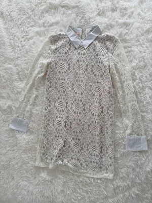 English Factory White Floral Lace Long Sleeve Mini Dress with Collar Size S thumbnail 1