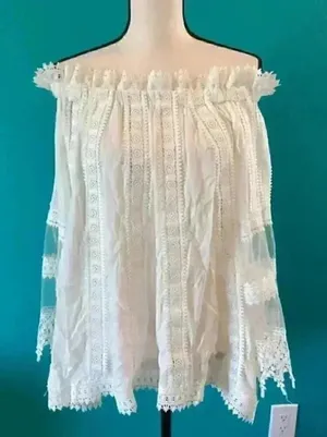 ⭐️ POL Ashley off the shoulder crochet lace tunic thumbnail 1