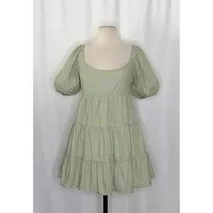 NIA Silvana Green White‎ Gingham Babydoll Dress Tiered Mini Summer Puff Medium thumbnail 2