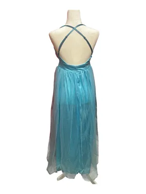 Long Tulle Evening Aqua V-Neck Halter Dress with Slit Bridesmaid Wedding thumbnail 3