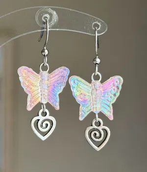 Handmade butterfly & heart swirl dangle earrings🦋🌀 thumbnail 1