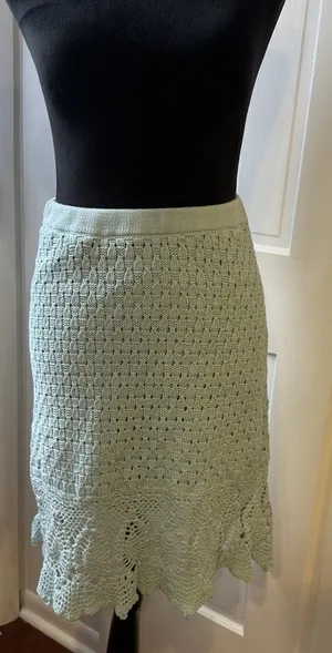 Athleta Crochet Knit Skirt Mint Green Cotton Eyelet Scalloped Hem SizeSmall Boho thumbnail 1