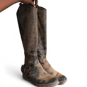 Y2K Brown equestrian goth riding harness preppy knee high boots buckles western distressed whimsygoth boho festival indie hippie #campus #streetwear #gorpcore #acubi #subversive black brown Sz 10M - Measurement in pics thumbnail 2