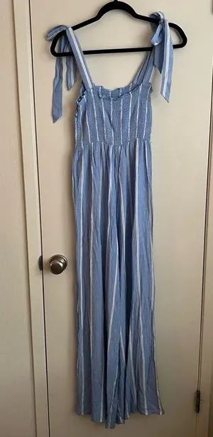 H&M Women Blue and White Striped Jumpsuit with smocking size 4 thumbnail 6