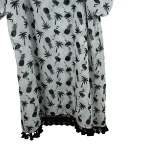 Miken Swim Cold Shoulder‎ Swim Cover Up Women M White Flamingo Tassel Coastal thumbnail 3