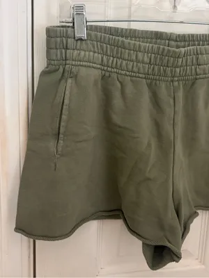 Offline by Aerie Pull-On Raw Hem Sweatshorts in Olive Green thumbnail 3