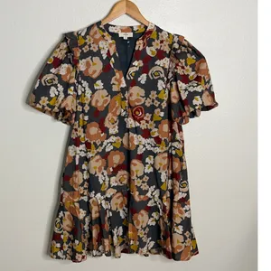 Entro Floral Mini Dress Sz M Puff Sleeve Babydoll Whimsical Boho Cottagecore thumbnail 3