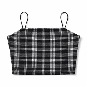 Popular 21 Black & White Plaid Spaghetti Strap Crop Top Y2K L thumbnail 8