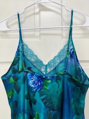 Y2K Tropical Floral & Monstera Leaf Print Satin Slip Dress - Size Large thumbnail 7