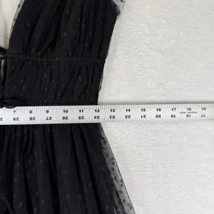 Lulus Black Swiss Dot Tulle Maxi Dress XS Ruffle Deep V-Neck Smocked Waist‎ thumbnail 4