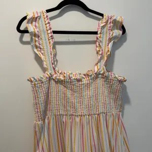 Crown & Ivy Women's Large Smocked Ruffle Strap Tiered Striped Midi Dress thumbnail 8