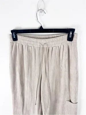 ANTHROPOLOGIE DAILY PRACTICE Cream Ribbed High Ankle Splits Flare Pants Small thumbnail 5