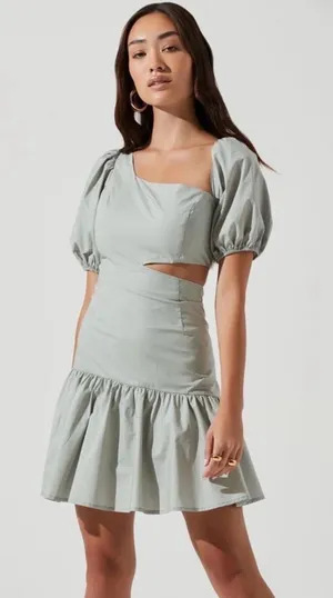 NWT ASTR Mayfair dress in‎ dusty sage cutout puffy sleeve Medium thumbnail 1