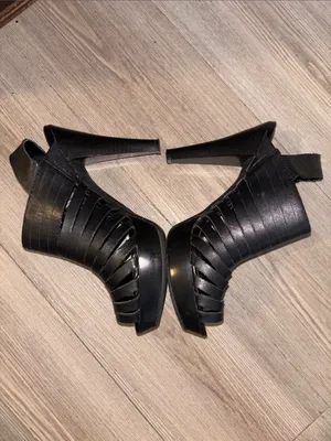 a.n.a black leather wedge open toe heels size 6 thumbnail 4