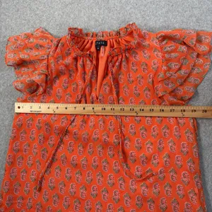 1.STATE Women's Medium Orange Floral Ruffle Flutter Sleeve V-Neck Blouse Top thumbnail 7