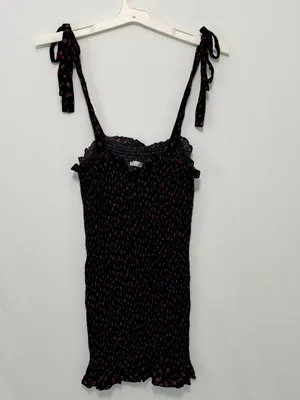 Free People Bella Black Floral Print Smocked Bodycon Mini Dress Large thumbnail 4