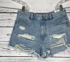 Pacsun NWT Size 28 Thomas Blue Denim Distressed High Rise Festival Jean Shorts thumbnail 2