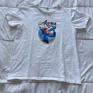 Womens Size Medium Short Sleeve T-Shirt Tee‎ White Acores Portugal 100% Cotton thumbnail 1