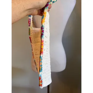 Boho Crochet Granny Square Hobo Shoulder Bag Cream Multi Retro y2k whimsi dainty thumbnail 3