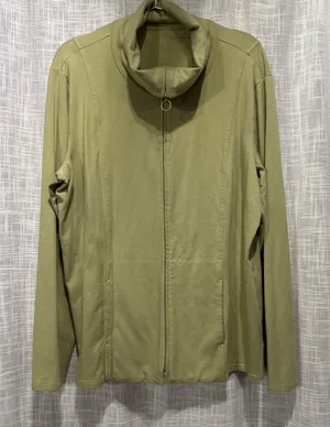 EILEEN FISHER Jacket XL Organic Cotton Blend Jersey Track Zip Green minimalist thumbnail 1
