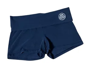 Abercrombie & Fitch Y2K Foldover Yoga Shorts Womens Small Navy Blue Preppy Crest thumbnail 1
