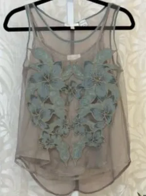 Miss Me Embellished Mesh Sleeveless Tank with Camisole in Jasmine Combo sz S EUC thumbnail 1