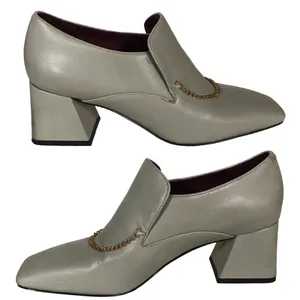 Charles & Keith Gray Leather Block Heel Chain Loafers (36) thumbnail 5