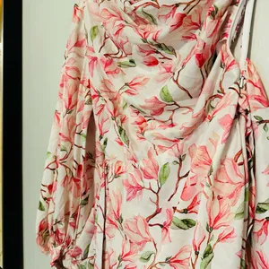 BRONX AND BANCO Layla Floral Pink White One Shoulder Silk Bow Mini Dress Size S thumbnail 13