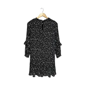 Zara Floral Printed Pleat Mini Dress XS Black Long Sleeves‎ Whimsygoth thumbnail 3