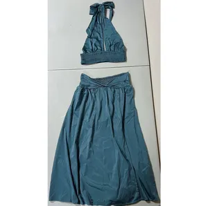 Blue Periwinkle Satin Silk Maxi Skirt and Halter Crop Top Matching Set Coords Size S 🩵✨ thumbnail 3