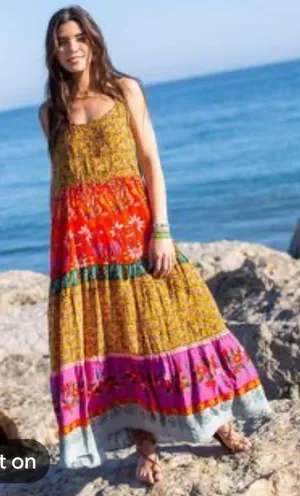 NATURAL LIFE Tiered Floral Boho Retro Maxi Dress L/XL thumbnail 1
