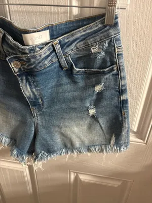 Vervet Blue Distressed Asymmetric Button Fly Denim Shorts Size M thumbnail 2