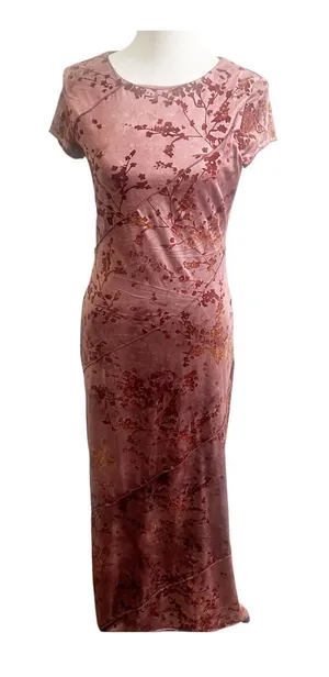 Thirty Thirty LA Bodycon Maxi Dress Womens L Mauve Floral Short Sleeve Elegant thumbnail 1