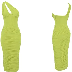HOUSE OF CB 'Valentina'Lime neon‎ Asymmetric Cutout Midi Dress/Size XS plus cup thumbnail 6