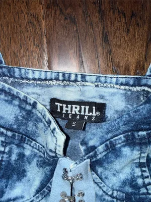Thrill Jeans Denim Tie-Dye Blue Corset-Style One-Piece Top Small thumbnail 3