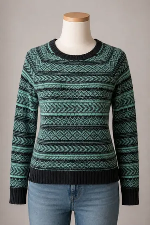 American Eagle Y2K Teal Black Patterned Wool Mohair Sweater M thumbnail 1
