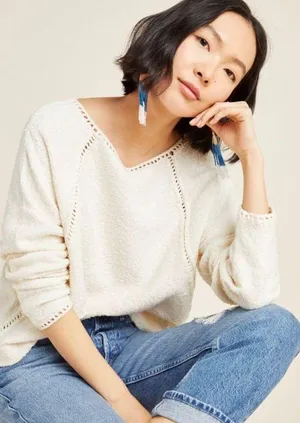 Anthropologie Valeria cream knit relaxed fit textured pullover sweater thumbnail 1