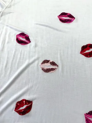 INC International Concepts White Short Sleeve Tee with Sequined Lips Size L thumbnail 11