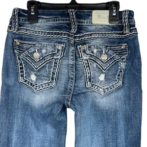 Miss Me SZ 26 Mid-Rise Boot Jeans Distressed Whiskered Stretch Zip-Fly Pockets thumbnail 6