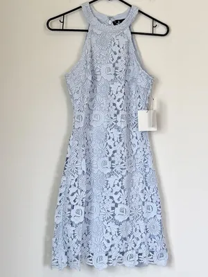 NWT Lulus Love Poem Light Blue Lace Mini Dress - Size: Small thumbnail 2