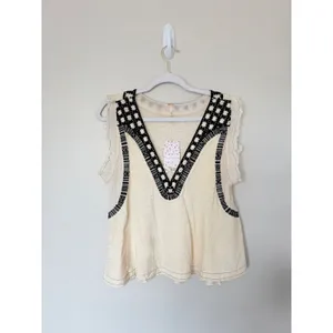 Free People‎ Market Place Embroidered V-Neck Top Ecru Combo Extra Small NEW thumbnail 2