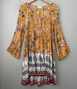 Altar'd State Babydoll Dress Size Small Paisley Peasant Boho Mini Crinkle Hippie thumbnail 1